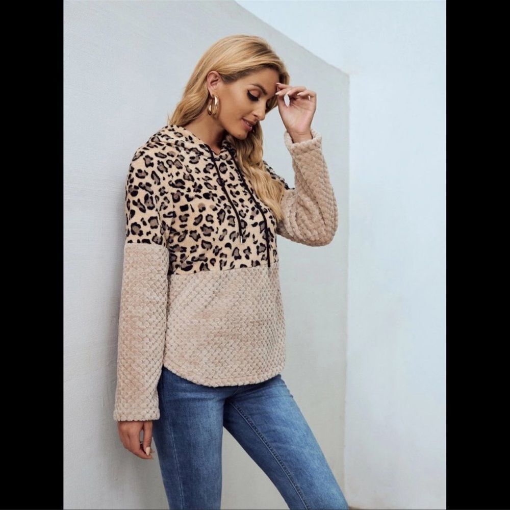 Leopard Print Raglan Sleeve Hoodie